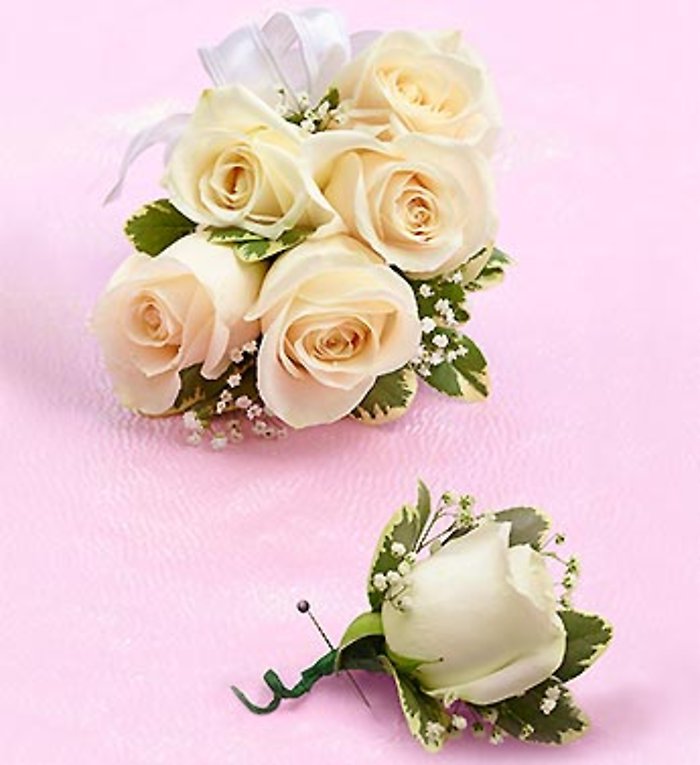 White Rose Corsage &amp; Boutonniere