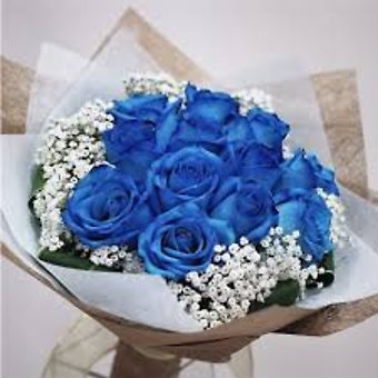 Blue Roses, 12 Stems WRAPPED