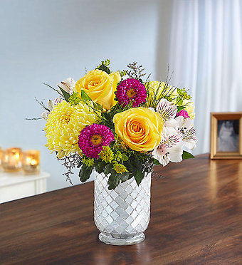 Beaming Sunshine in White Mosaic Vase