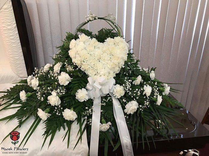 Heart Shaped Casket Spray All White