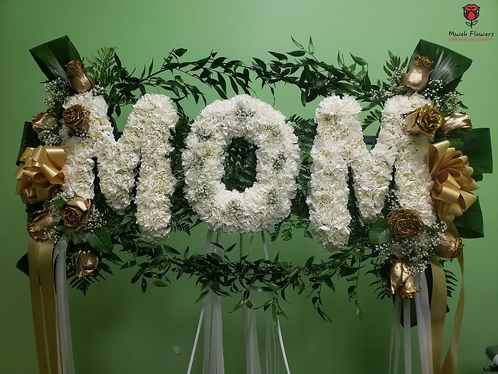 Mom White & Gold Funeral Flowers Spray