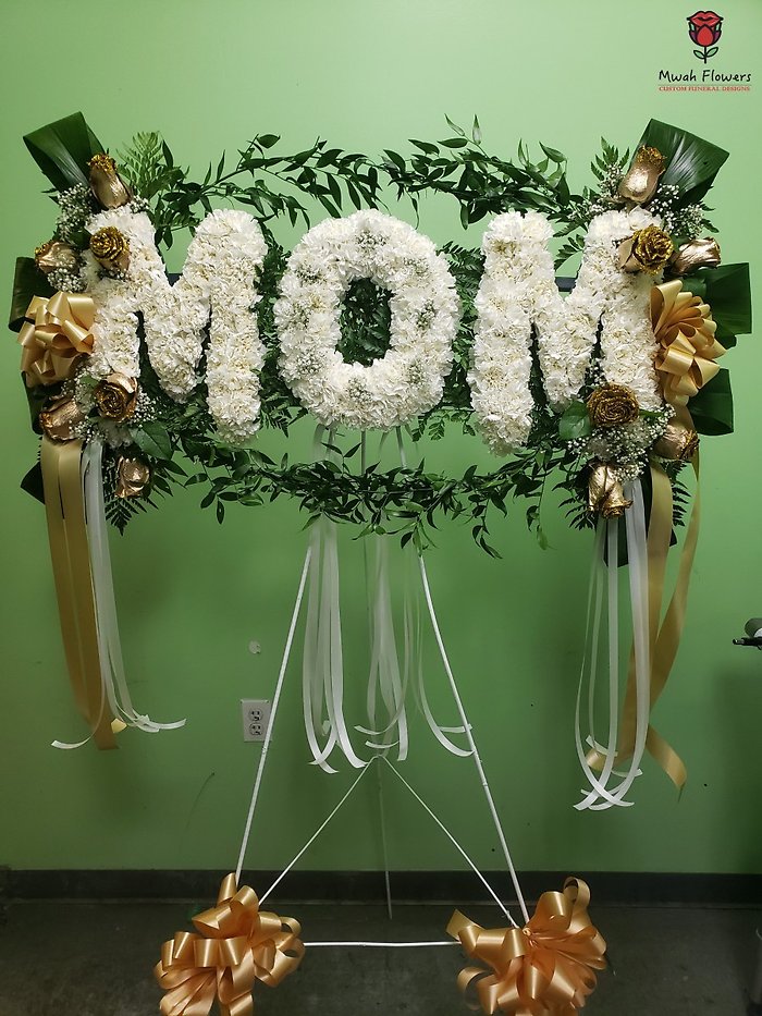 Mom White & Gold Funeral Flowers Spray